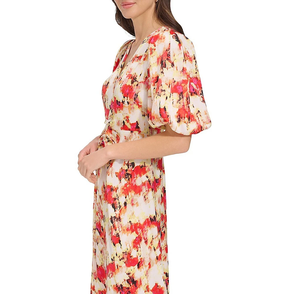 Twist-Knot Print Satin Midi Dress