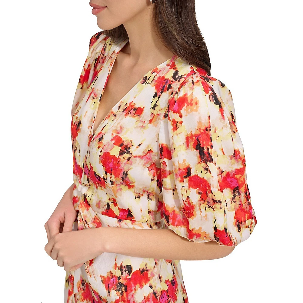 Twist-Knot Print Satin Midi Dress