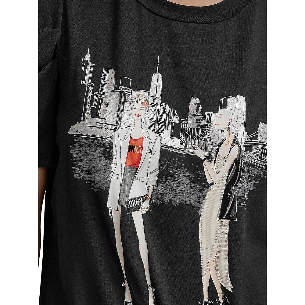 Cityscape Graphic Puff-Sleeve T-Shirt