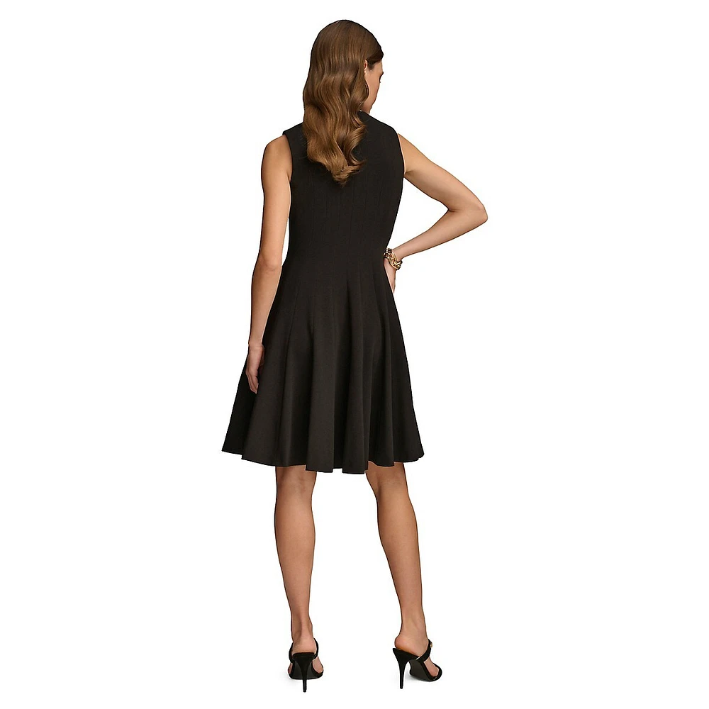 Pleated Cady Sleeveless Fit-&-Flare Dress