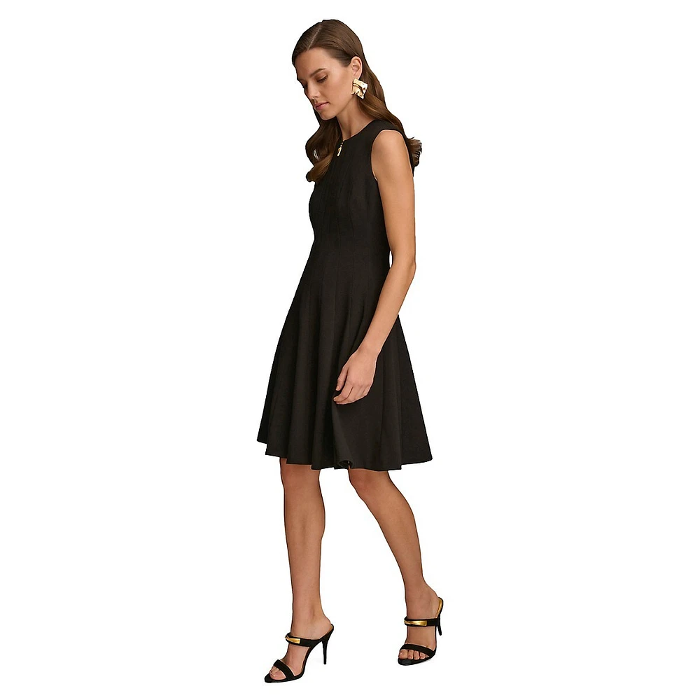 Pleated Cady Sleeveless Fit-&-Flare Dress
