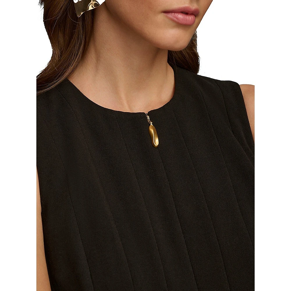 Pleated Cady Sleeveless Fit-&-Flare Dress