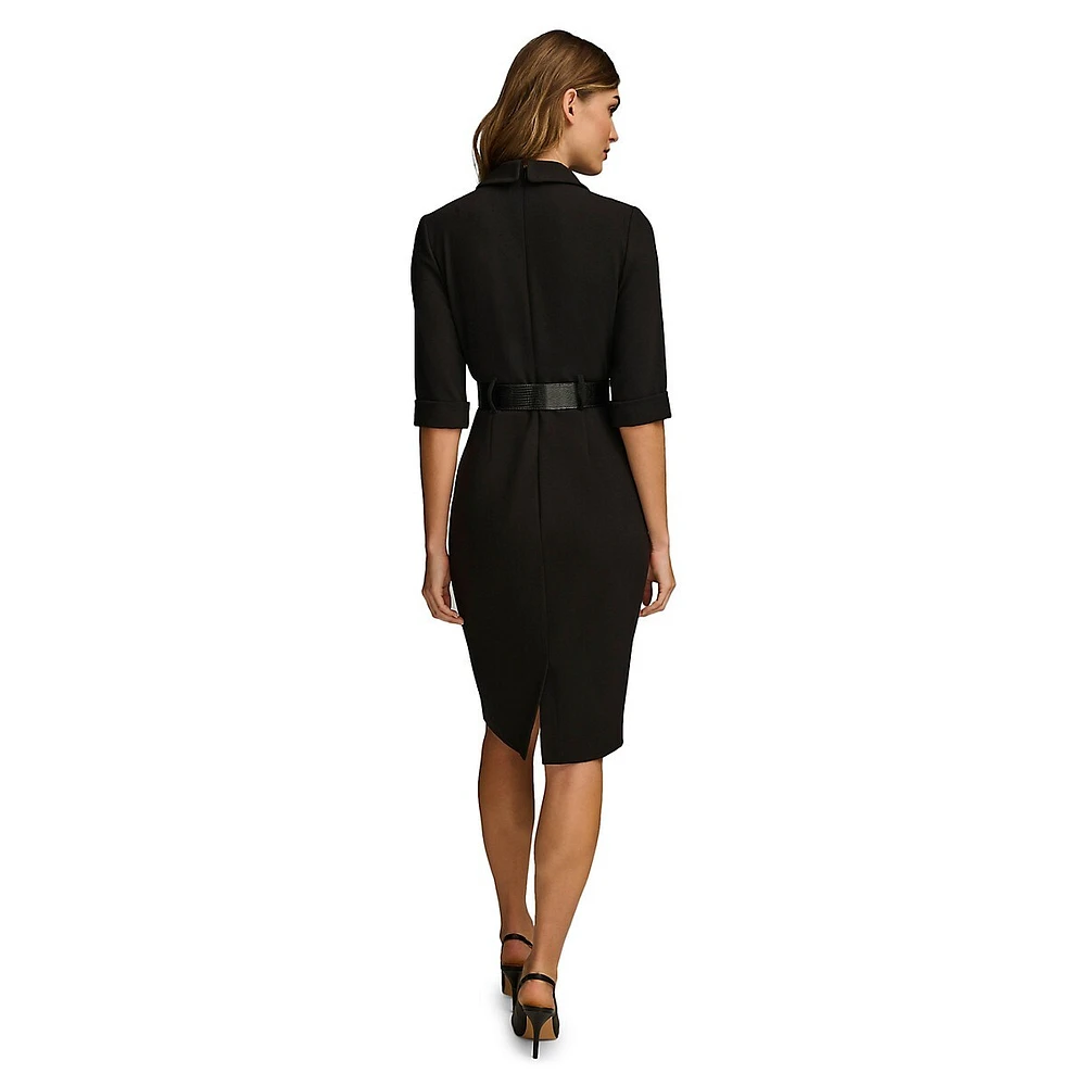 Notch-Collar Belted Sheath Dress