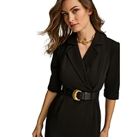 Notch-Collar Belted Sheath Dress