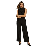 Mockneck Sleeveless Wide-Leg Jumpsuit