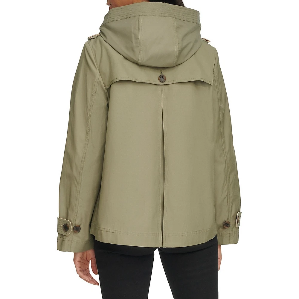 Hooded Double-Breasted Short Trench Coat