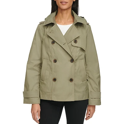 Hooded Double-Breasted Short Trench Coat