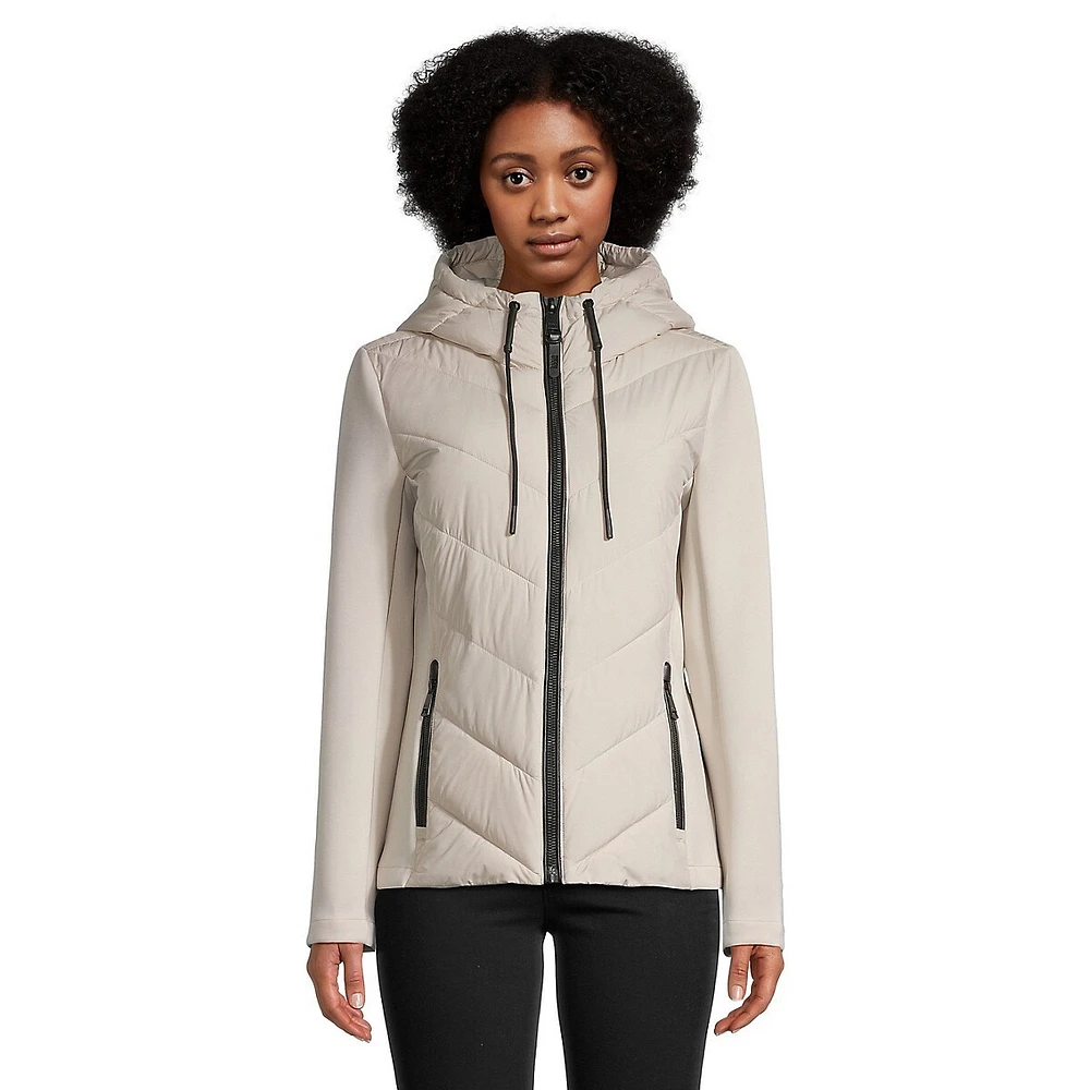 Chevron-Quilted & Scuba Hooded Jacket