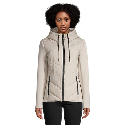 Chevron-Quilted & Scuba Hooded Jacket