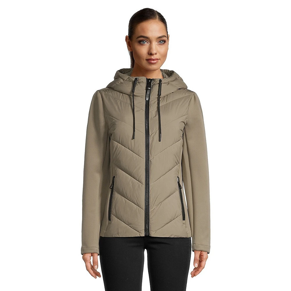 Chevron-Quilted & Scuba Hooded Jacket