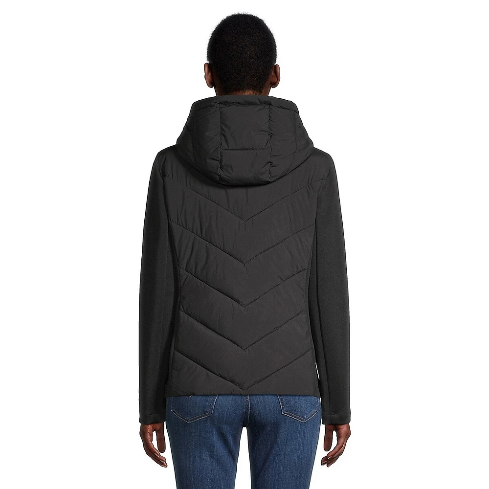 Chevron-Quilted & Scuba Hooded Jacket