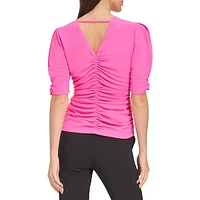 Puff-Sleeve Ruched Top