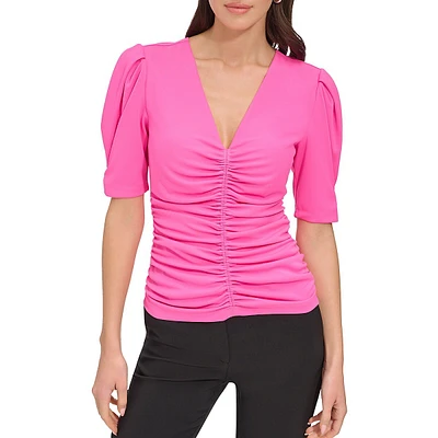 Puff-Sleeve Ruched Top