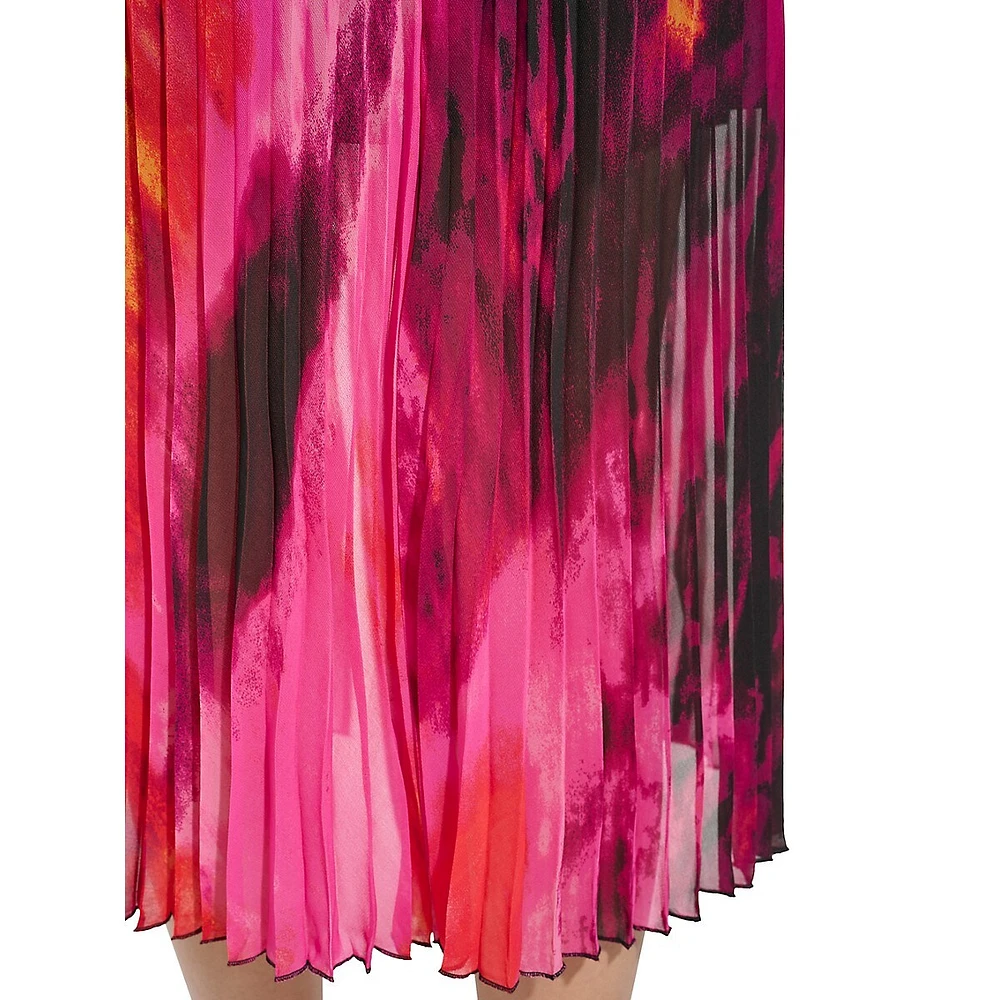 Asymmetrical Pleated Print Chiffon Midi Skirt