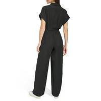 Short-Sleeve Front-Zip Jumpsuit