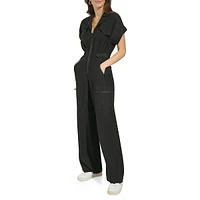 Short-Sleeve Front-Zip Jumpsuit