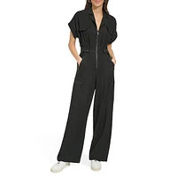 Short-Sleeve Front-Zip Jumpsuit