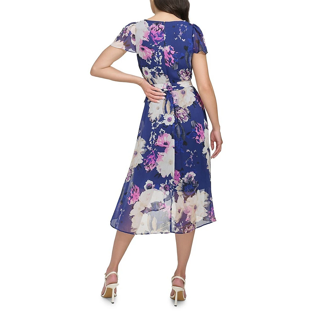 Floral Faux Wrap Dress