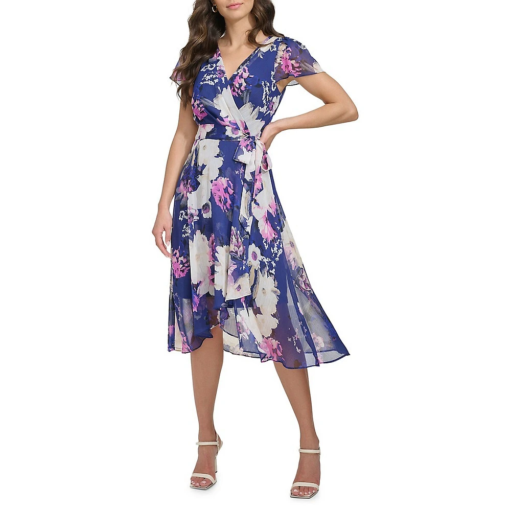 Floral Faux Wrap Dress