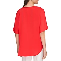 Seamed V-Neck Short-Sleeve Blouse