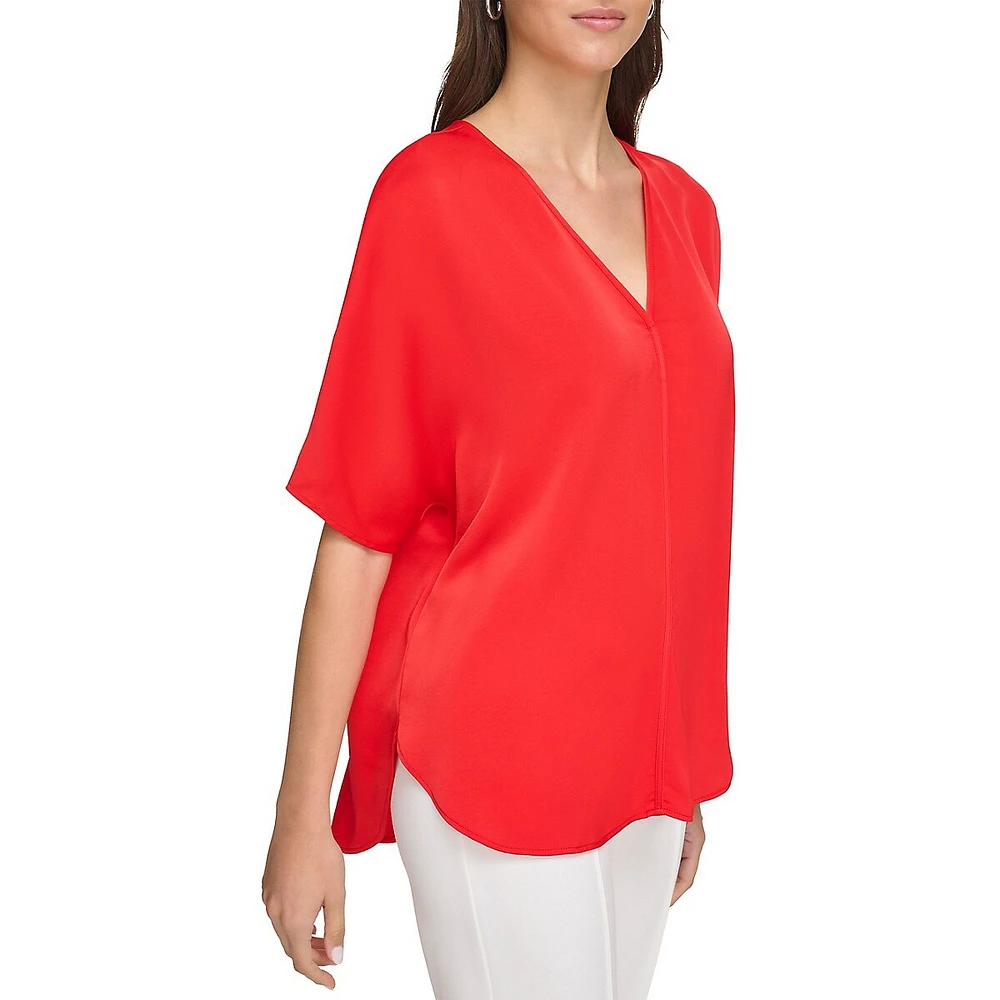 Seamed V-Neck Short-Sleeve Blouse