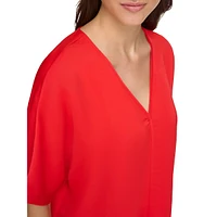 Seamed V-Neck Short-Sleeve Blouse