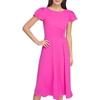 Side-Ruched Flutter-Sleeve Midi Dress