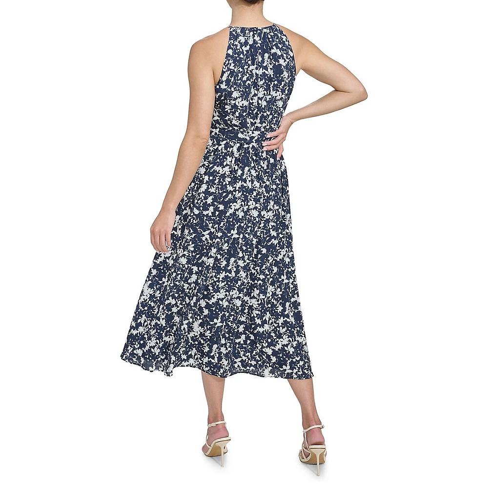 Printed Halter Fit-&-Flare Midi Dress