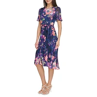 Tied Floral Godet Sleeve & Skirt Midi Dress