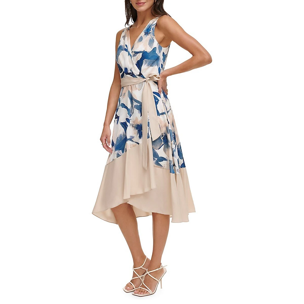 Robe imitation cache-cœur sans manches à volant et ceinture
