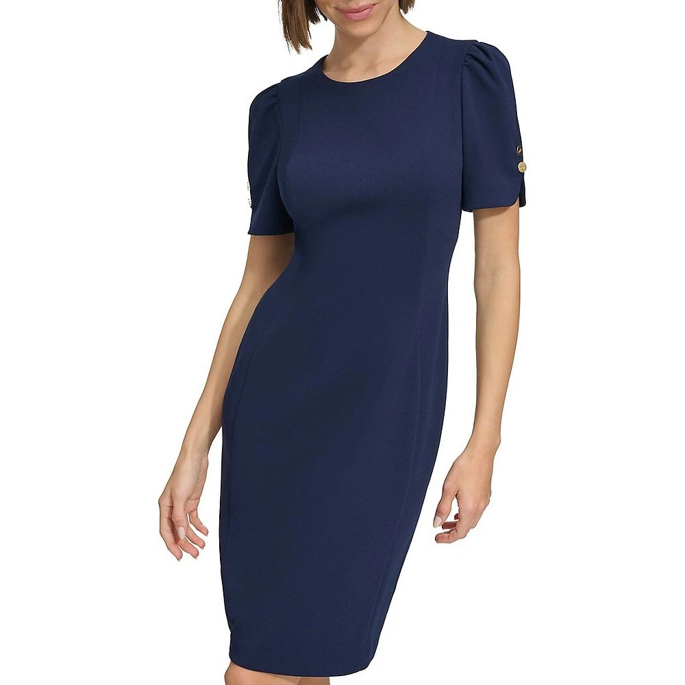 Ruched-Sleeve Short Shift Dress