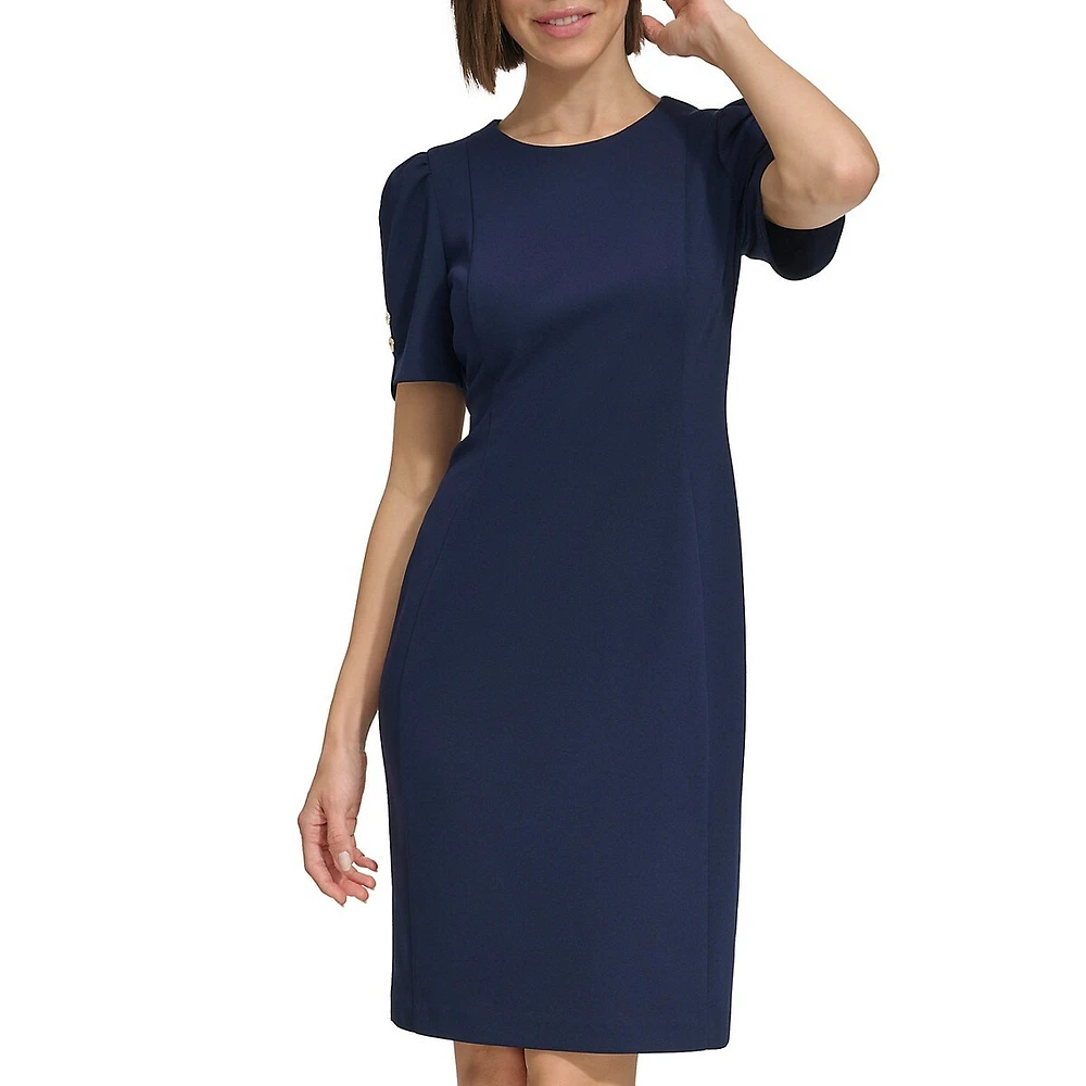 Ruched-Sleeve Short Shift Dress