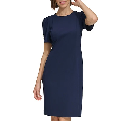 Ruched-Sleeve Short Shift Dress