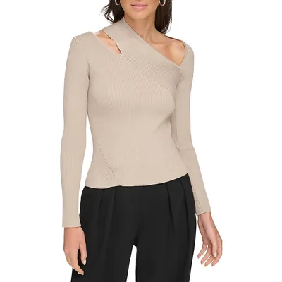 Shoulder-Cutout Ribbed Sweater