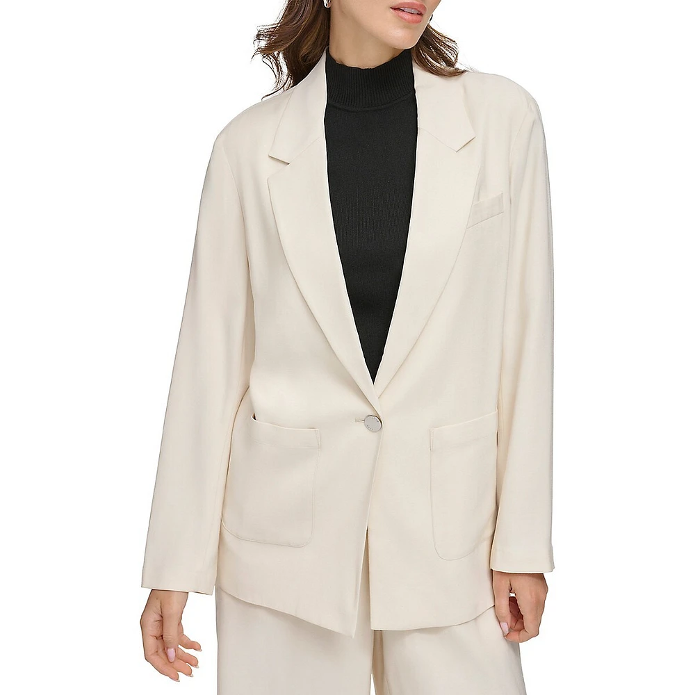 One-Button Twill Blazer