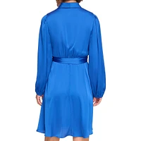 Long-Sleeve Shawl-Collar Faux Wrap Dress