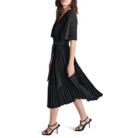 Pleated Surplice Midi Fit-&-Flare Dress