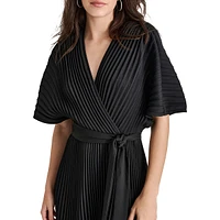 Pleated Surplice Midi Fit-&-Flare Dress