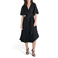 Pleated Surplice Midi Fit-&-Flare Dress