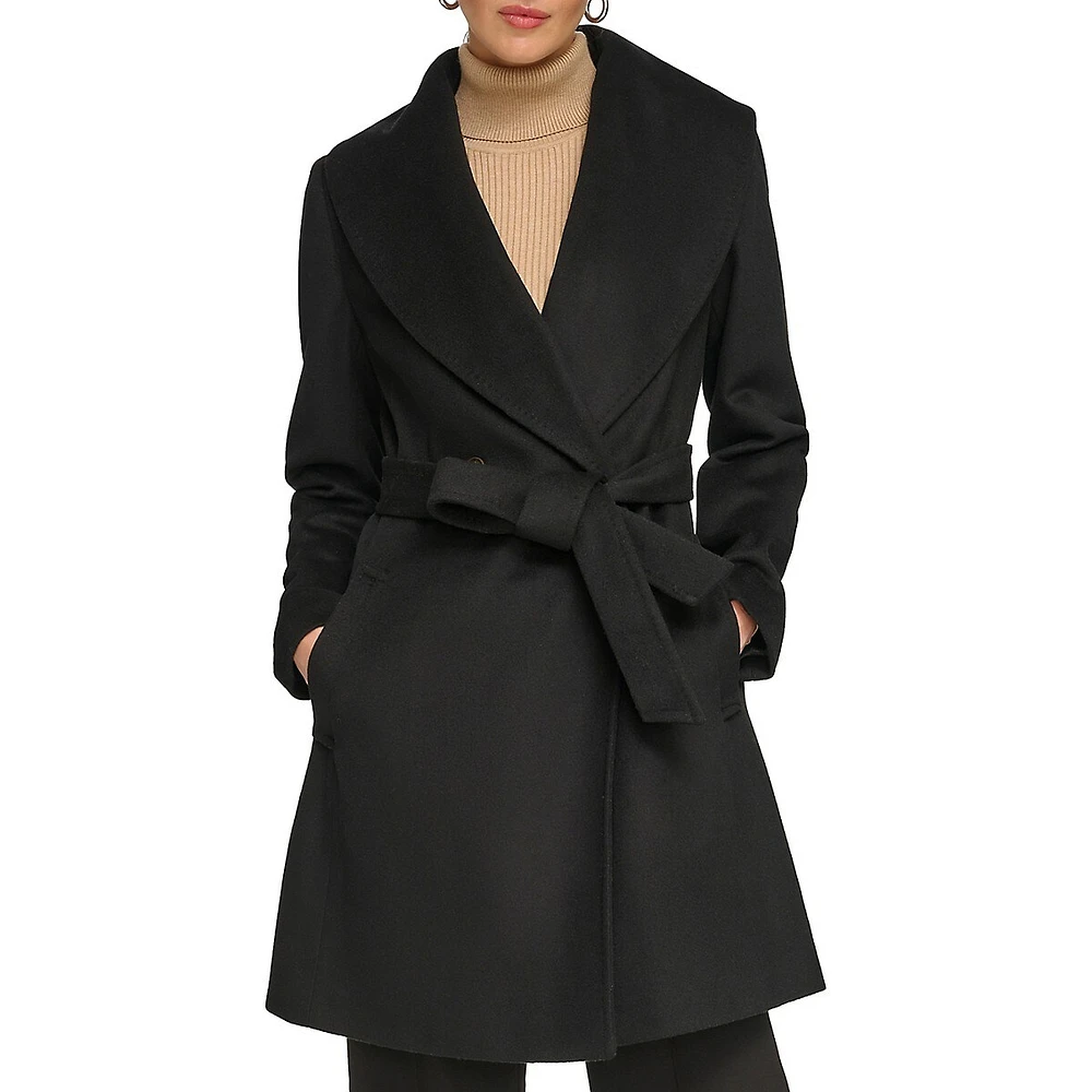 Wool-Blend Shawl-Collar Wrap Coat