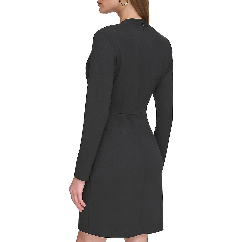 Long-Sleeve Ruched Surplice Faux Wrap Dress