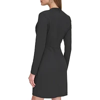 Long-Sleeve Ruched Surplice Faux Wrap Dress