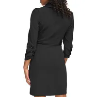 Collared Faux Wrap Dress With Self-Tie