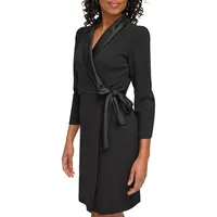 Collared Faux Wrap Dress With Self-Tie