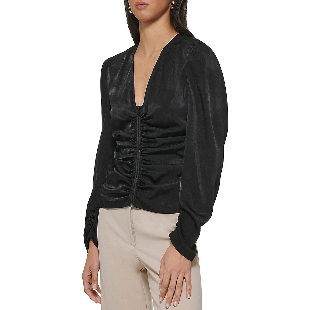 Blouse en satin avec fronces et glissière
