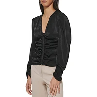 Blouse en satin avec fronces et glissière
