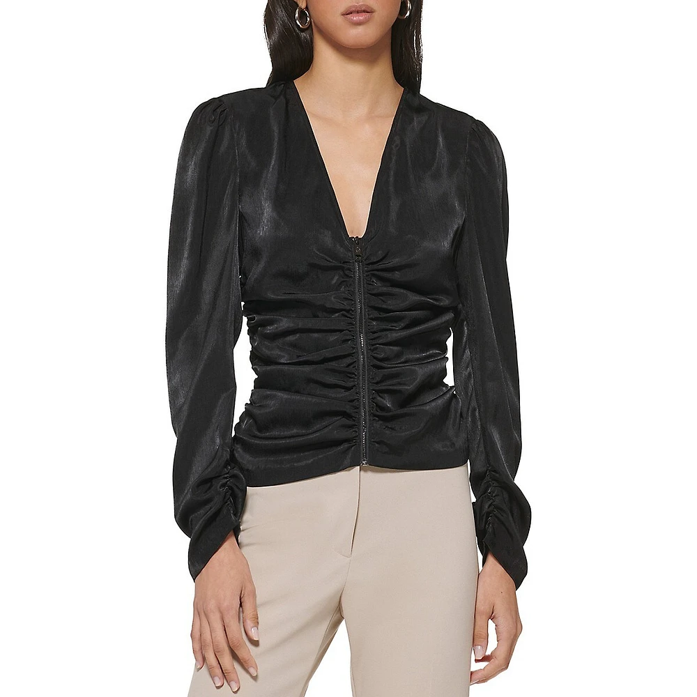 Blouse en satin avec fronces et glissière