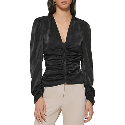 Blouse en satin avec fronces et glissière