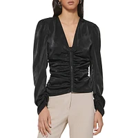 Blouse en satin avec fronces et glissière