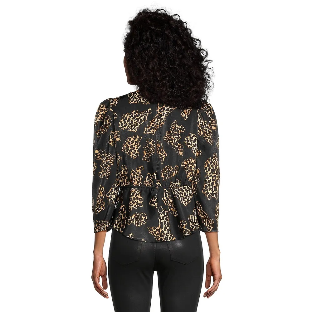 Print Satin Peplum Blouse
